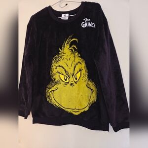 Dr. Seuss Christmas The Grinch Black Green Sweatshirt Sz L Fleece Fuzzy Warm